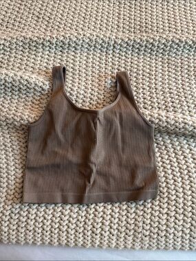 Forever 21 Ribbed Crop Tank Top - Taupe